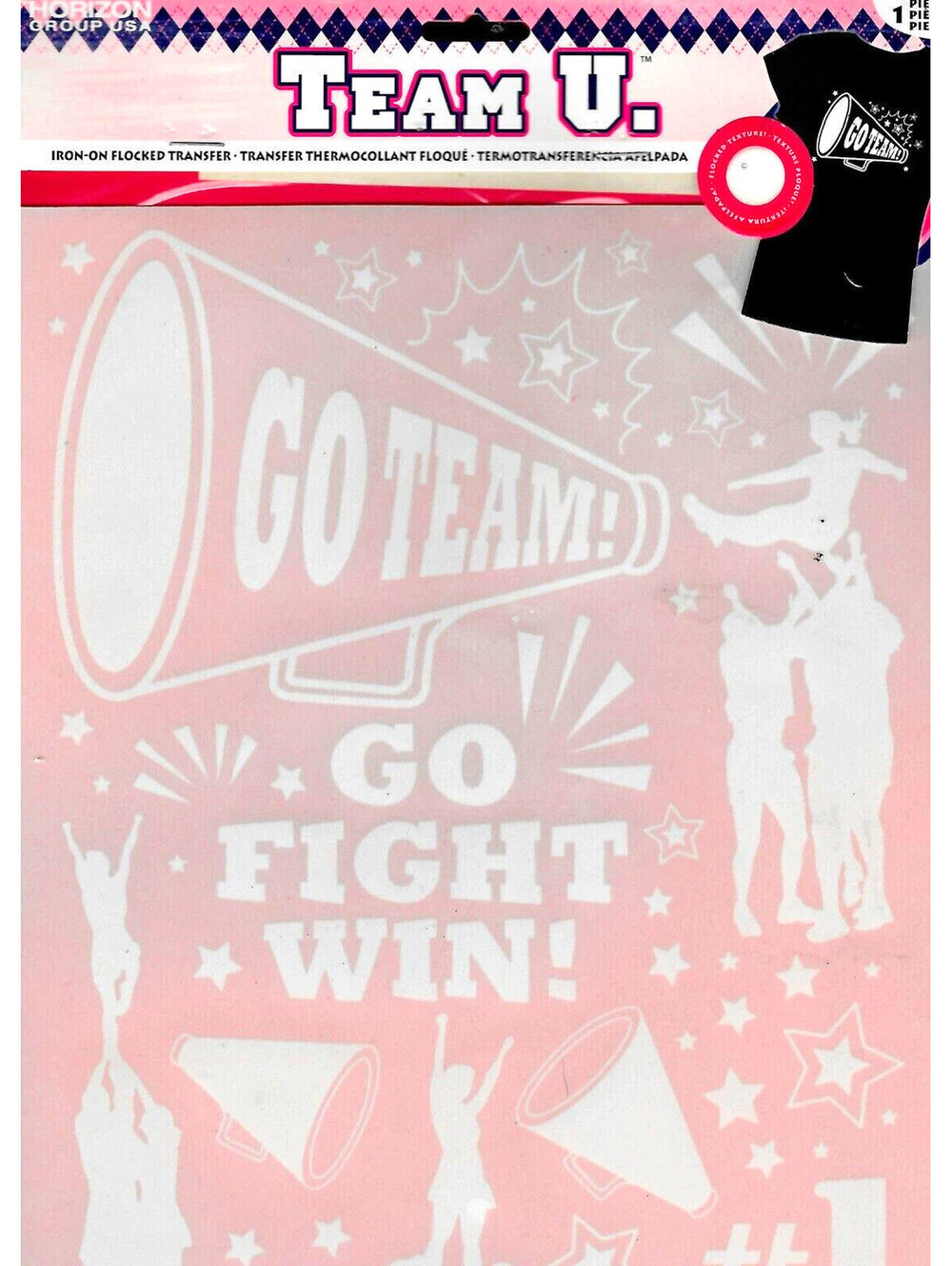Team U. Iron On Flocked Transfer Go Team Go Fight Win